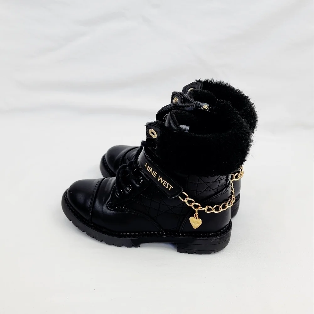 Nine West  Black Faux Fur Upper Chain Detail Boots